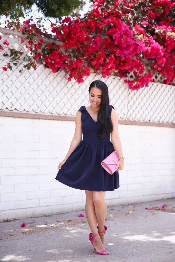 Fuchsia or Hot Pink Shoes dress with navy blue