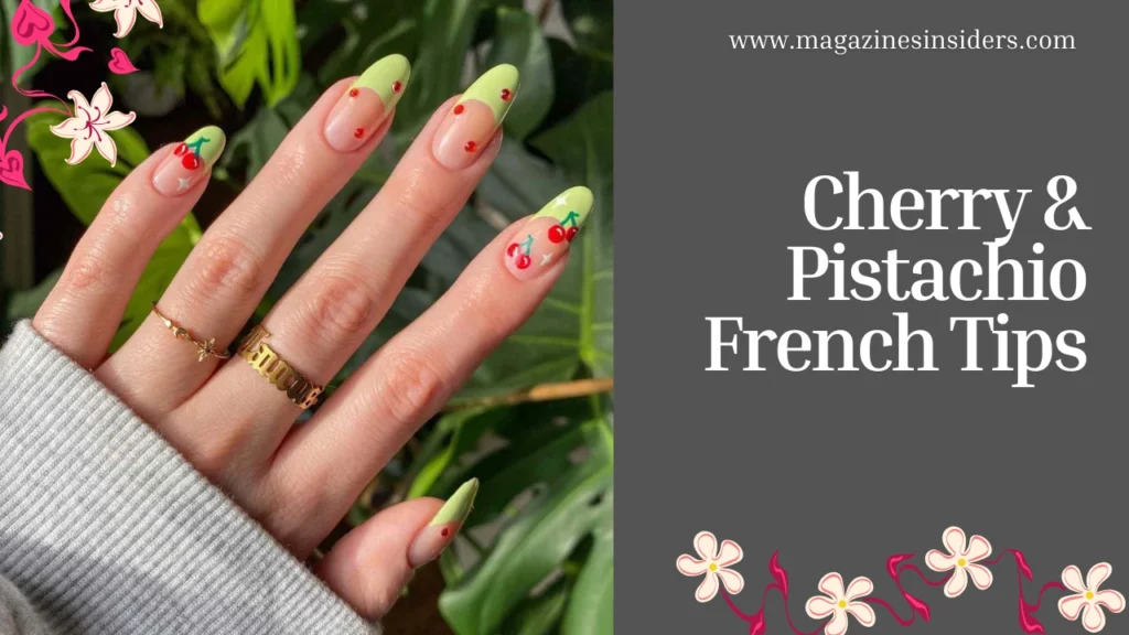 Cherry & Pistachio French Tips Nail Design