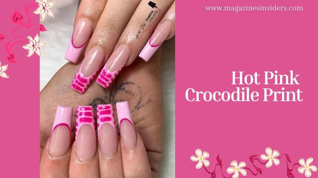 Hot Pink Crocodile Print Nail Designs