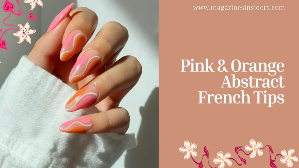 Pink & Orange Abstract French Tips Nail Deigns