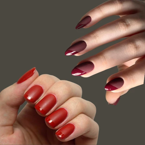 Girss hand having Red on Red High Gloss Tips